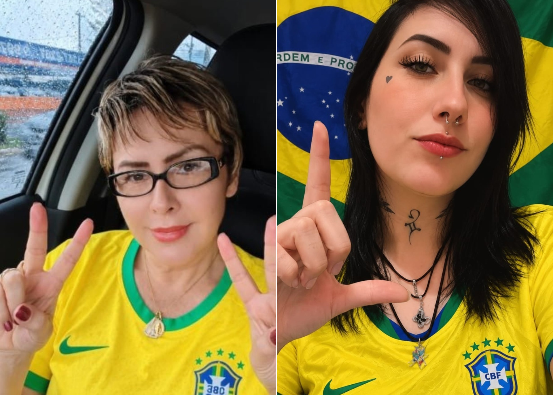 À esquerda, Keli Martin, que declara apoio a Flávio Bolsonaro (PL); à direita, Liah Carriel, apoiadora do presidente Lula. Foto - Arquivo pessoal